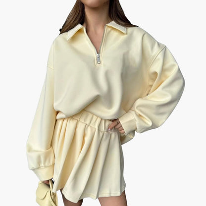 Ladies' Half-Zip Sweater with Flared Skirt