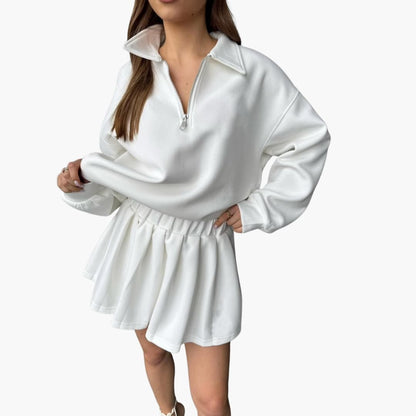 Ladies' Half-Zip Sweater with Flared Skirt