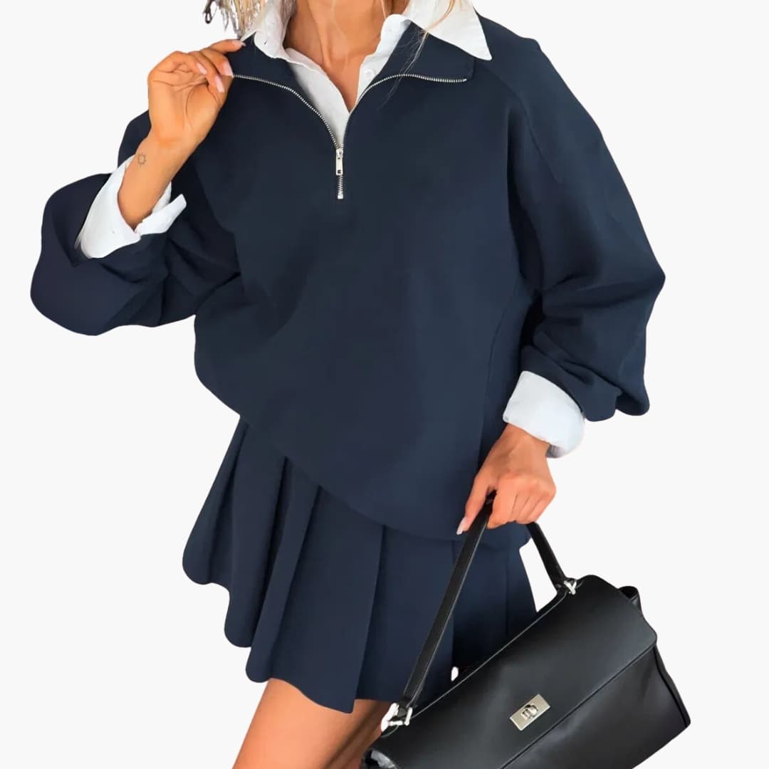 Ladies' Half-Zip Sweater with Flared Skirt