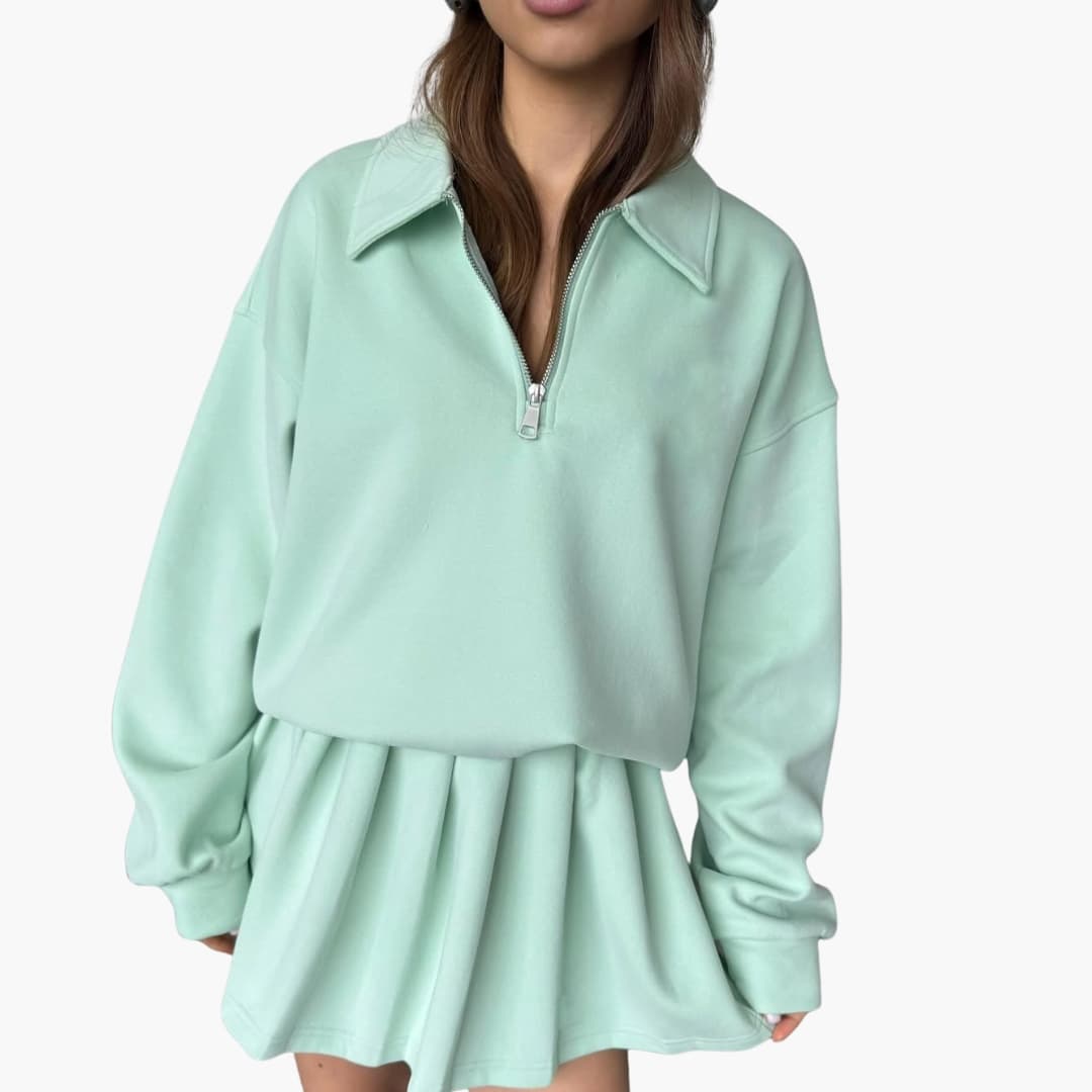 Ladies' Half-Zip Sweater with Flared Skirt