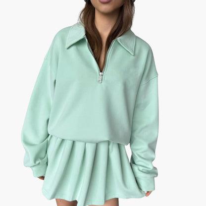 Ladies' Half-Zip Sweater with Flared Skirt