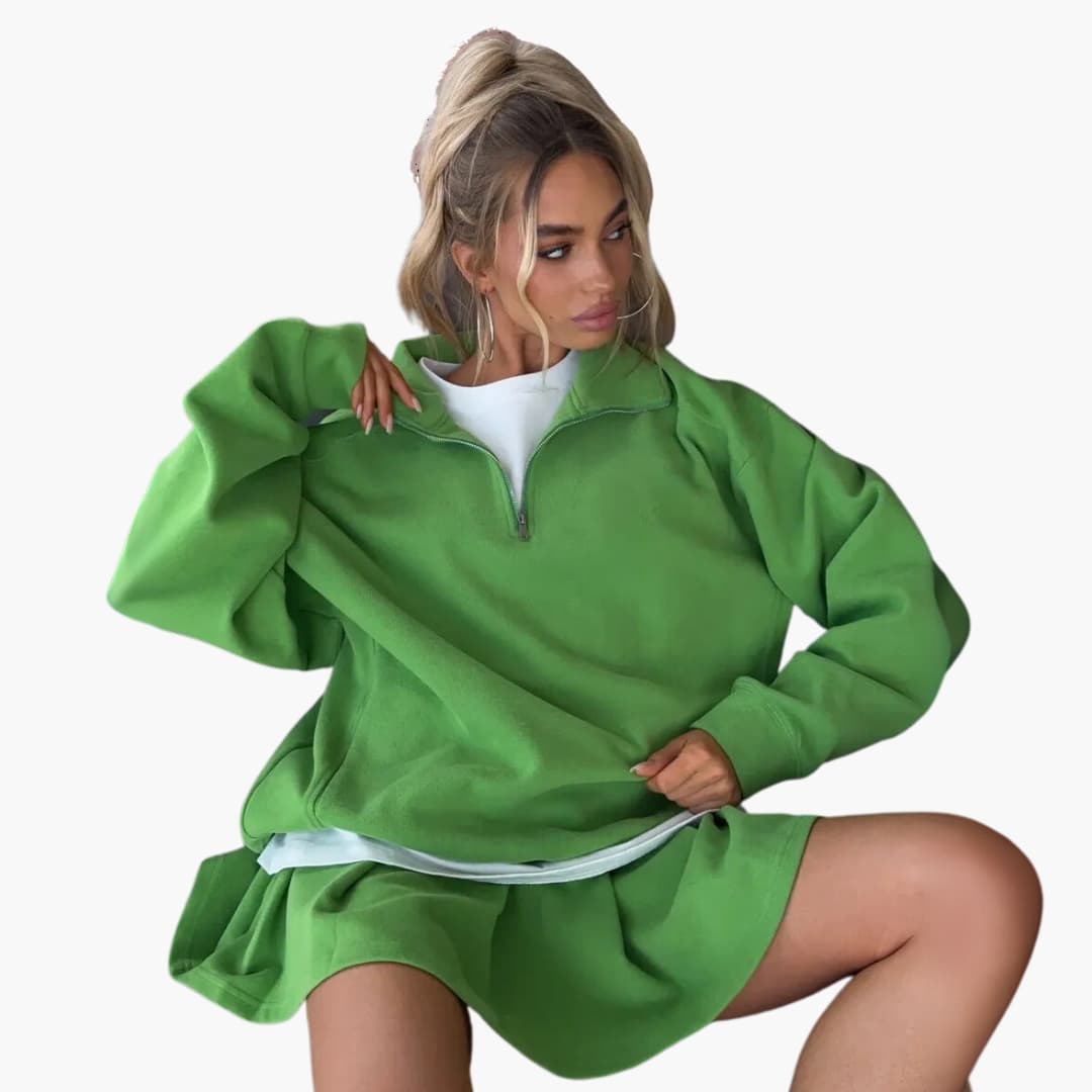 Ladies' Half-Zip Sweater with Flared Skirt