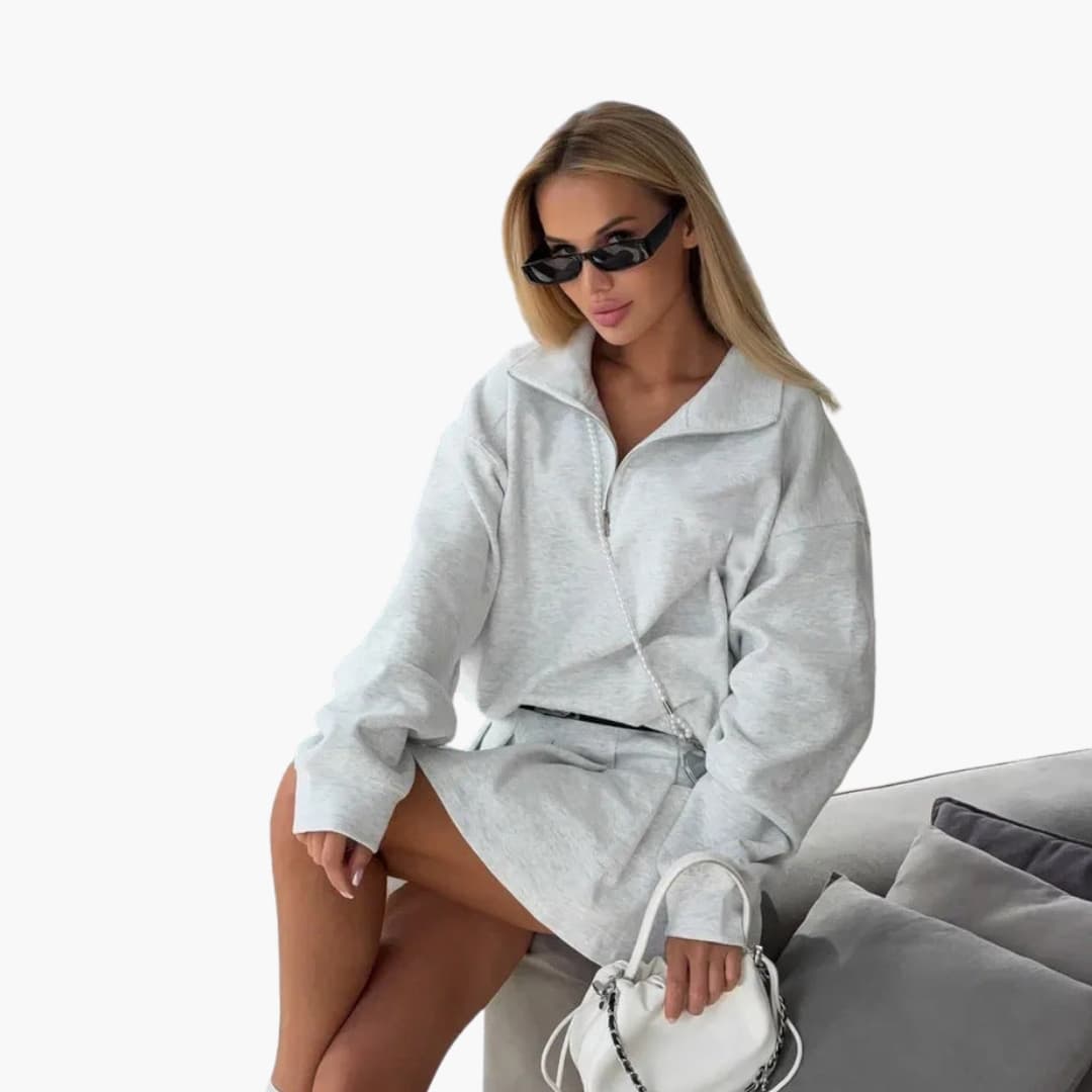 Ladies' Half-Zip Sweater with Flared Skirt