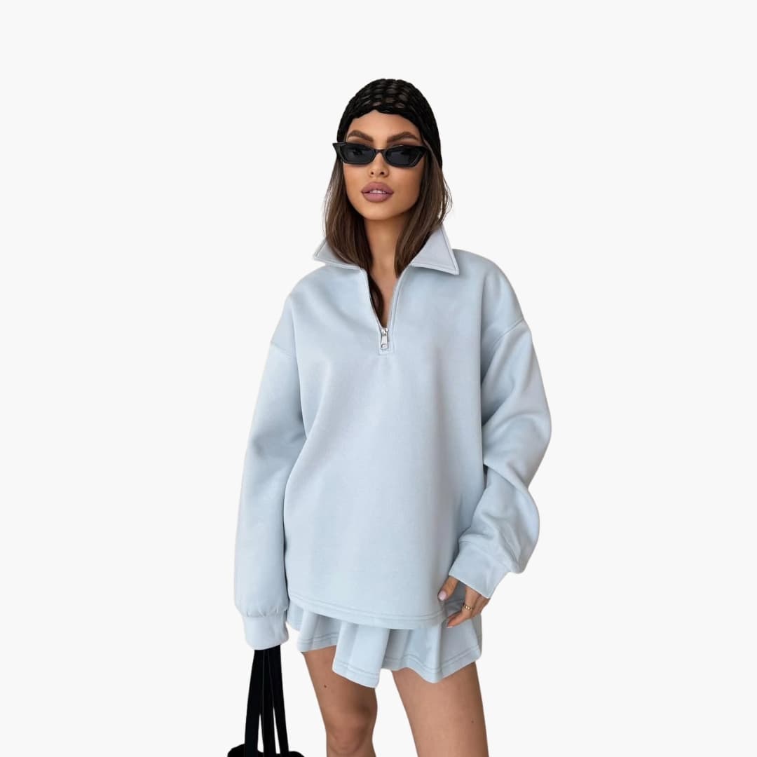 Ladies' Half-Zip Sweater with Flared Skirt