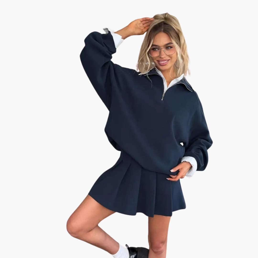 Ladies' Half-Zip Sweater with Flared Skirt - Olytrend