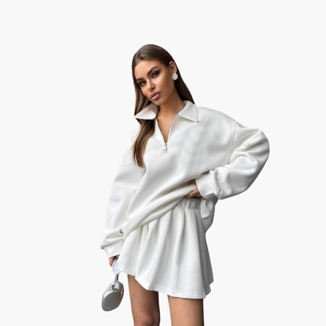 Ladies' Half-Zip Sweater with Flared Skirt