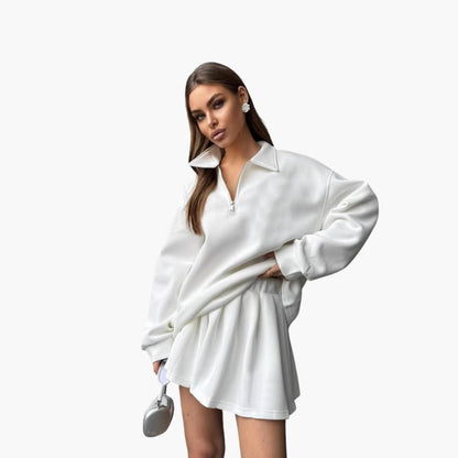 Ladies' Half-Zip Sweater with Flared Skirt