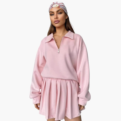 Ladies' Half-Zip Sweater with Flared Skirt