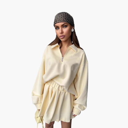 Ladies' Half-Zip Sweater with Flared Skirt