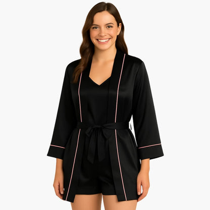 Soft Silk Pajama Set with Kimono Robe