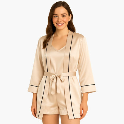 Soft Silk Pajama Set with Kimono Robe
