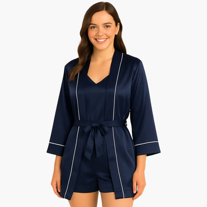 Soft Silk Pajama Set with Kimono Robe