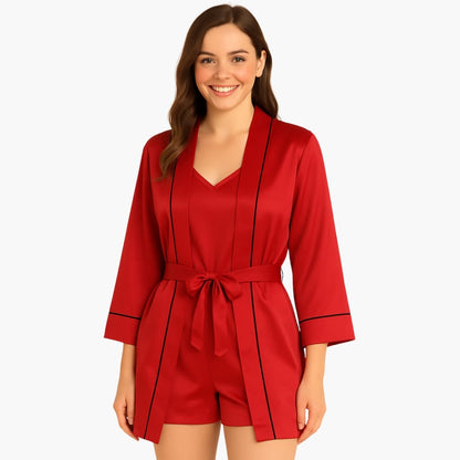 Soft Silk Pajama Set with Kimono Robe