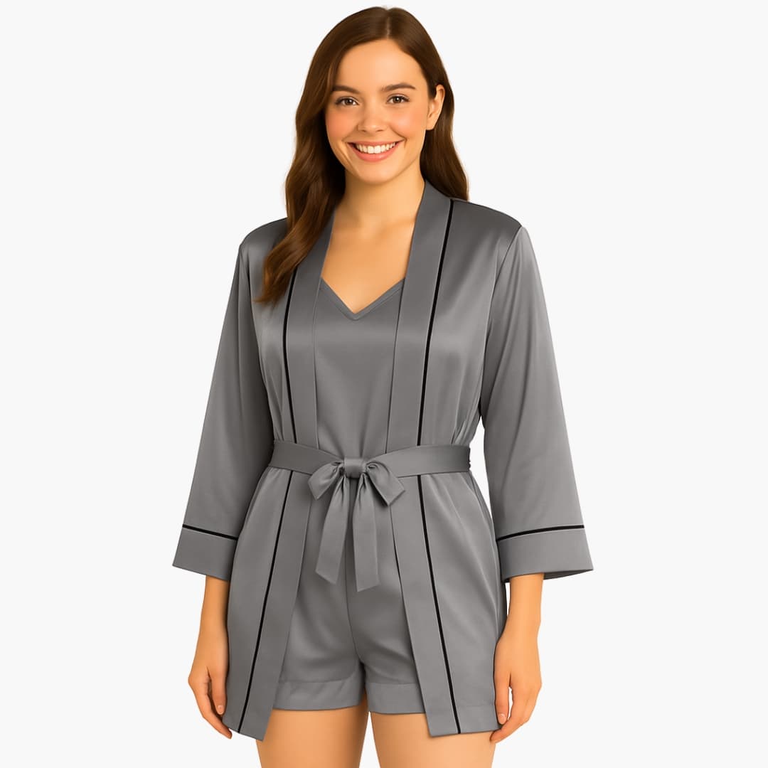 Soft Silk Pajama Set with Kimono Robe