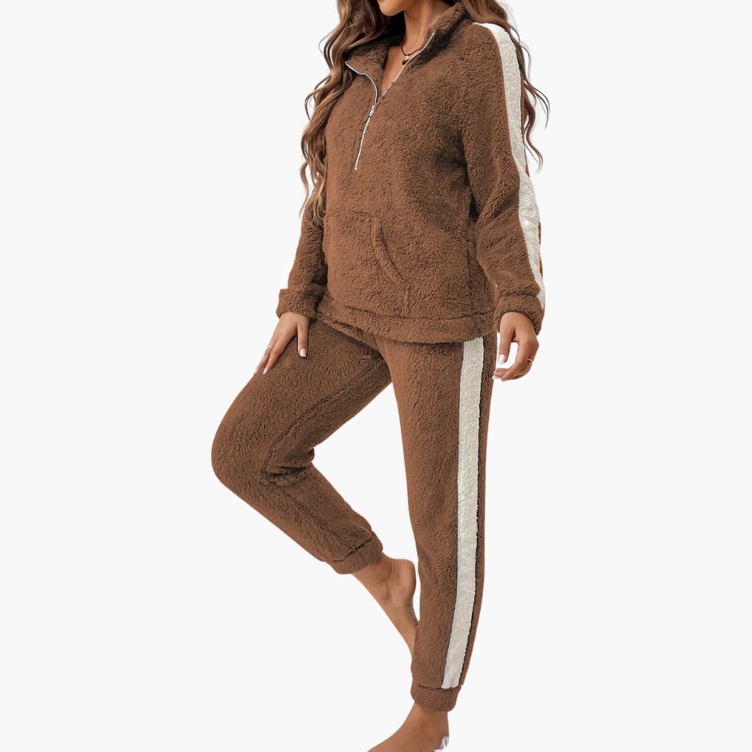 Ladies Cozy Sleepwear Set with Hoodie Top - Olytrend