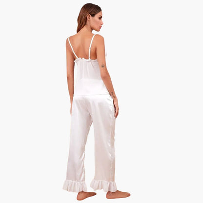 Ladies Soft Pajama Set with Frilly Top