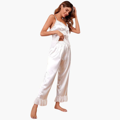 Ladies Soft Pajama Set with Frilly Top