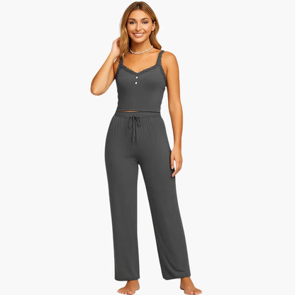 Soft Ladies Sleepwear Set with Ruffle Detail Pants