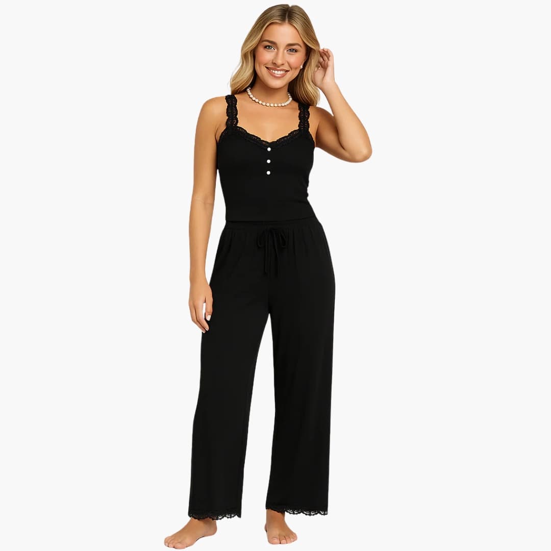 Soft Ladies Sleepwear Set with Ruffle Detail Pants - Olytrend