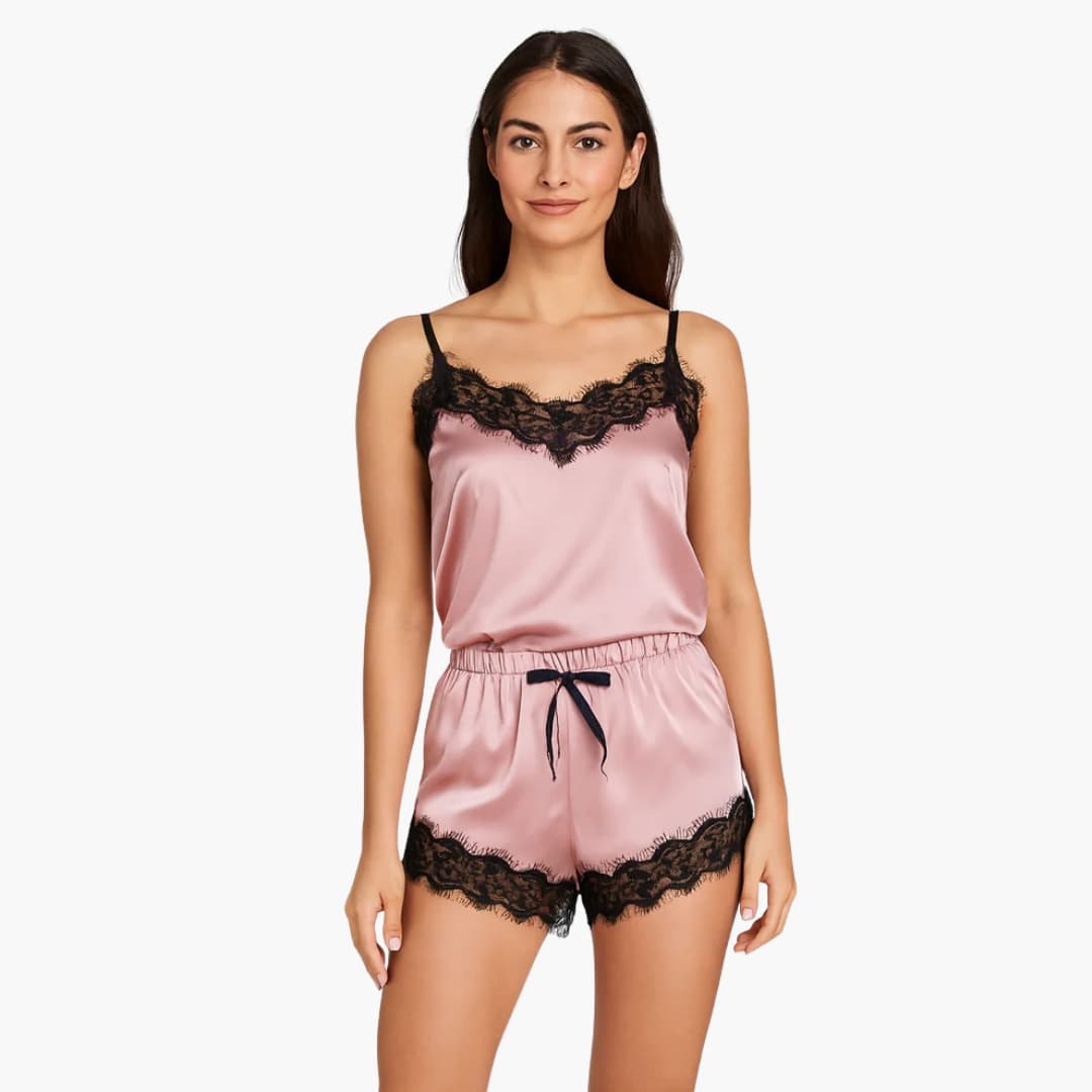 Ladies Comfortable Sleepwear Set with V-Neck Top and Shorts - Olytrend