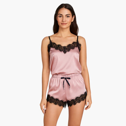 Ladies Comfortable Sleepwear Set with V-Neck Top and Shorts - Olytrend