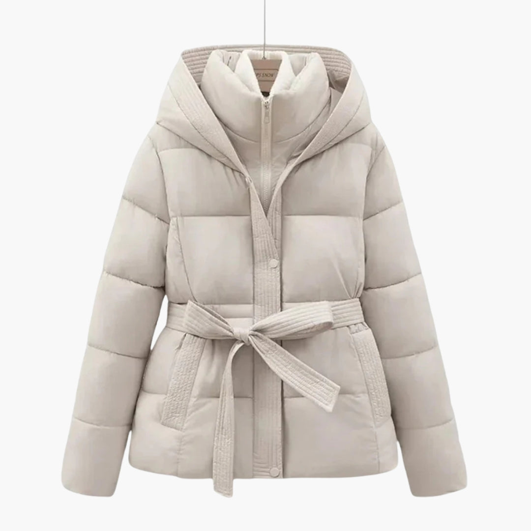 Ladies Padded Parka with Hood and Waist Belt