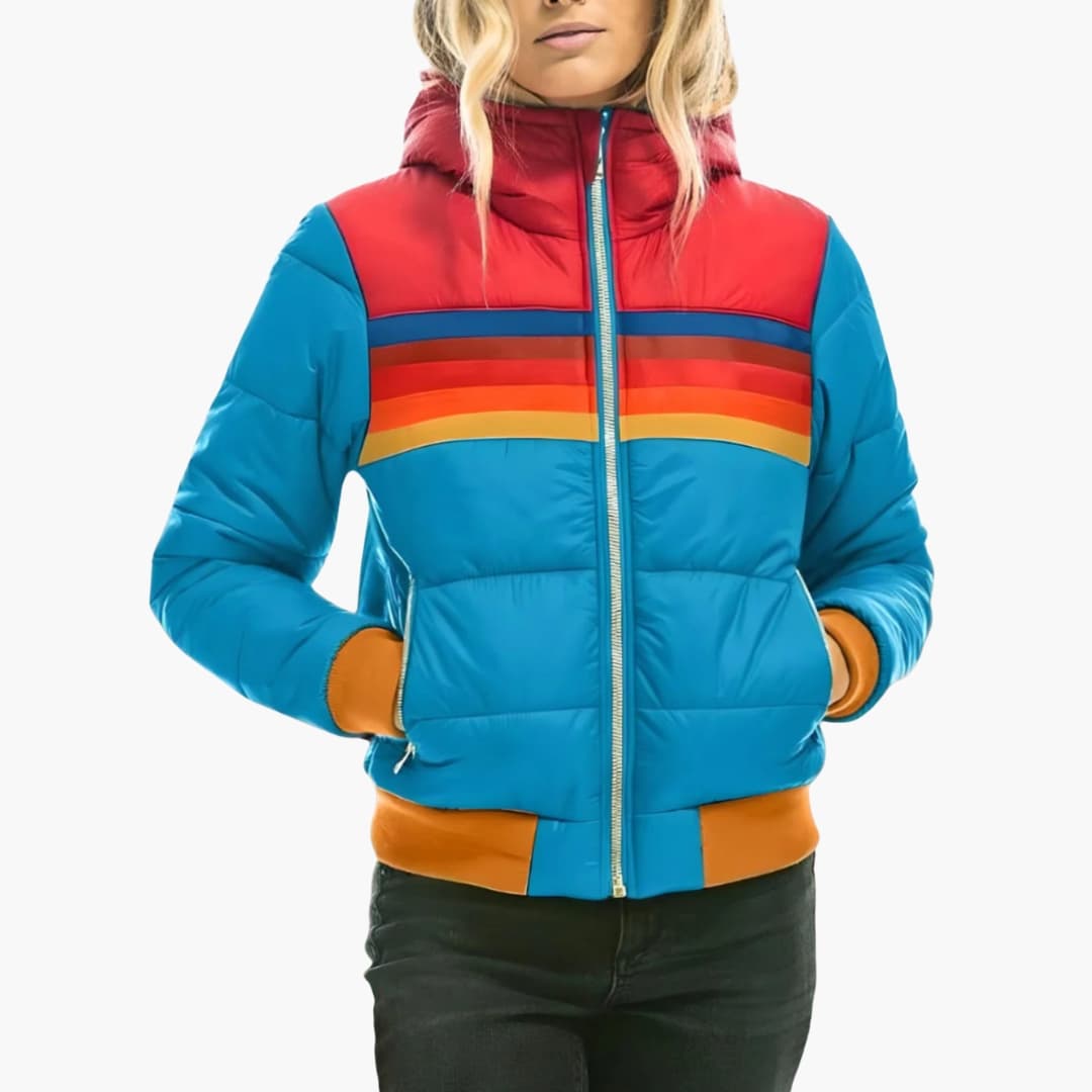 Warm Women's Parka Coat with Hood and Zip - Olytrend