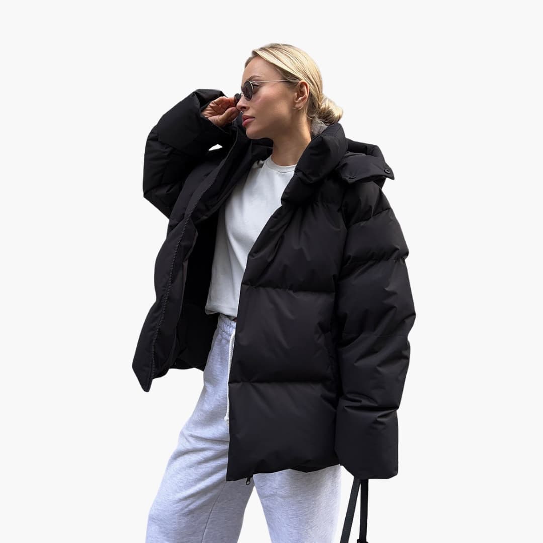 Ladies Padded Coat with High Neck and Zip Front