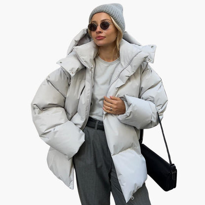 Ladies Padded Coat with High Neck and Zip Front