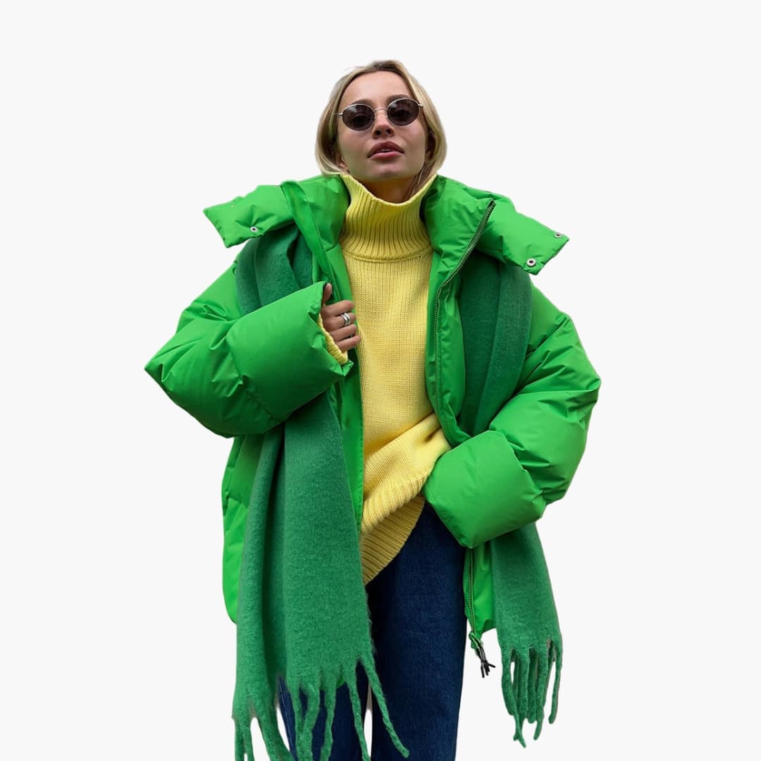 Ladies Padded Coat with High Neck and Zip Front