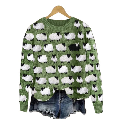 Women's Cozy Crew Neck Tree Print Sweater