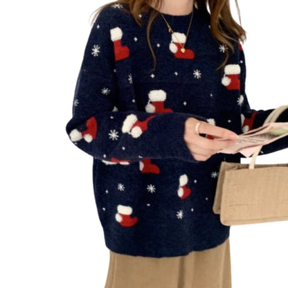 Soft Women's Crew Neck Wave Pattern Sweater