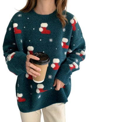 Soft Women's Crew Neck Wave Pattern Sweater