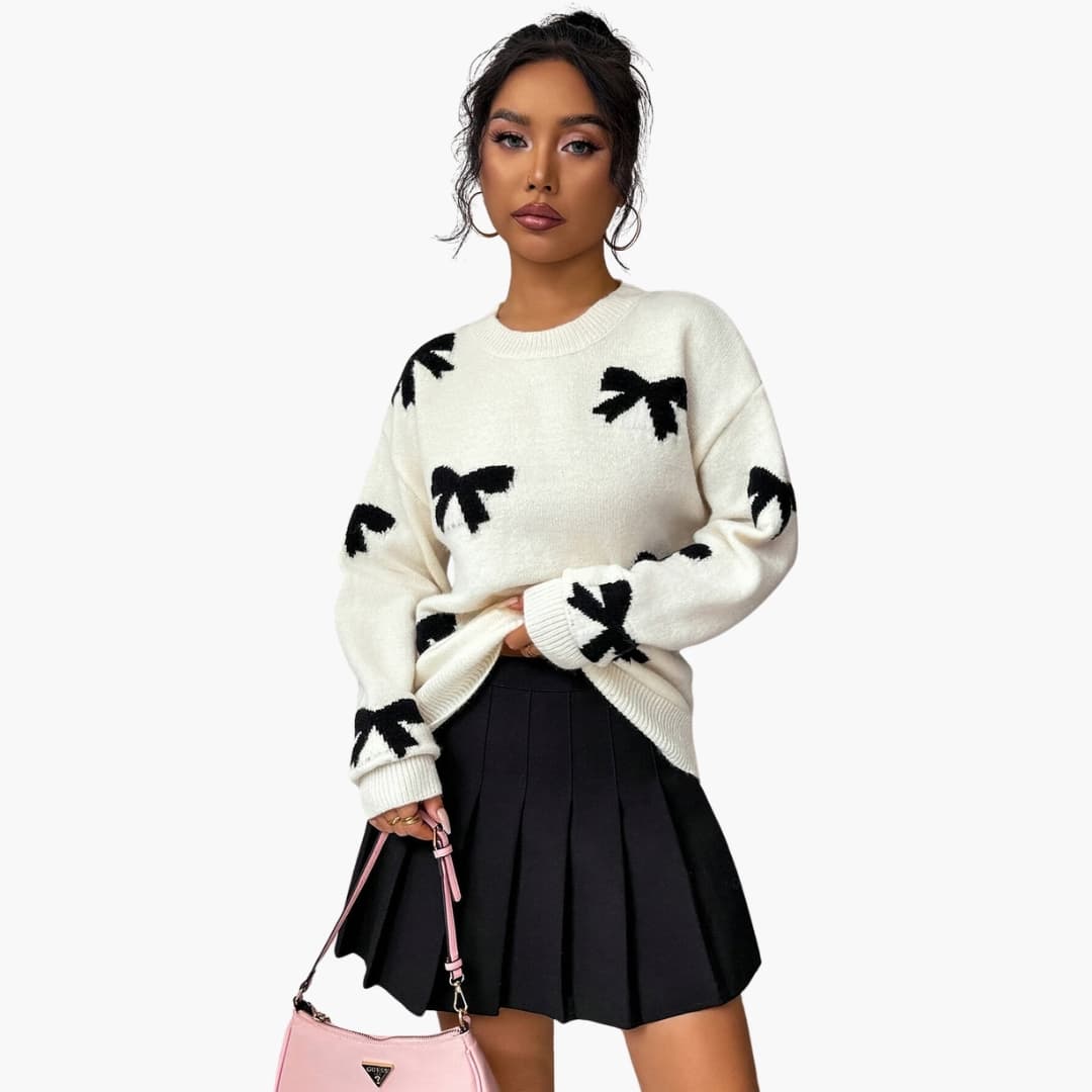 Ladies' Cable Knit Sweater with Ribbon Detail