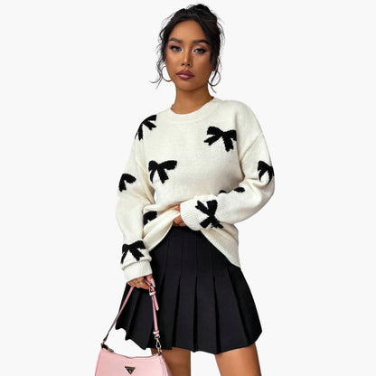 Ladies' Cable Knit Sweater with Ribbon Detail