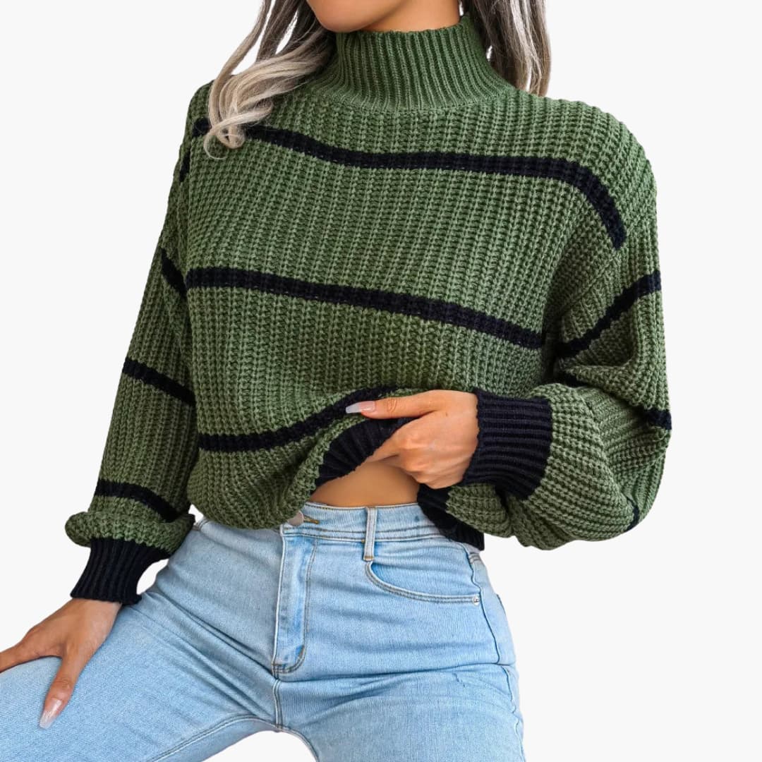 Fashionable Striped Crew Neck Women's Sweater