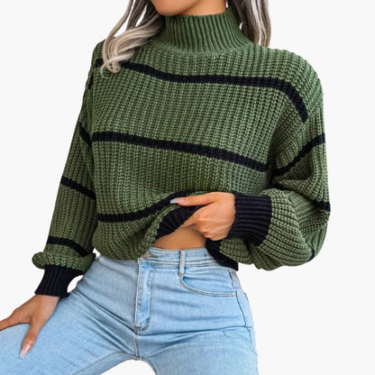 Fashionable Striped Crew Neck Women's Sweater