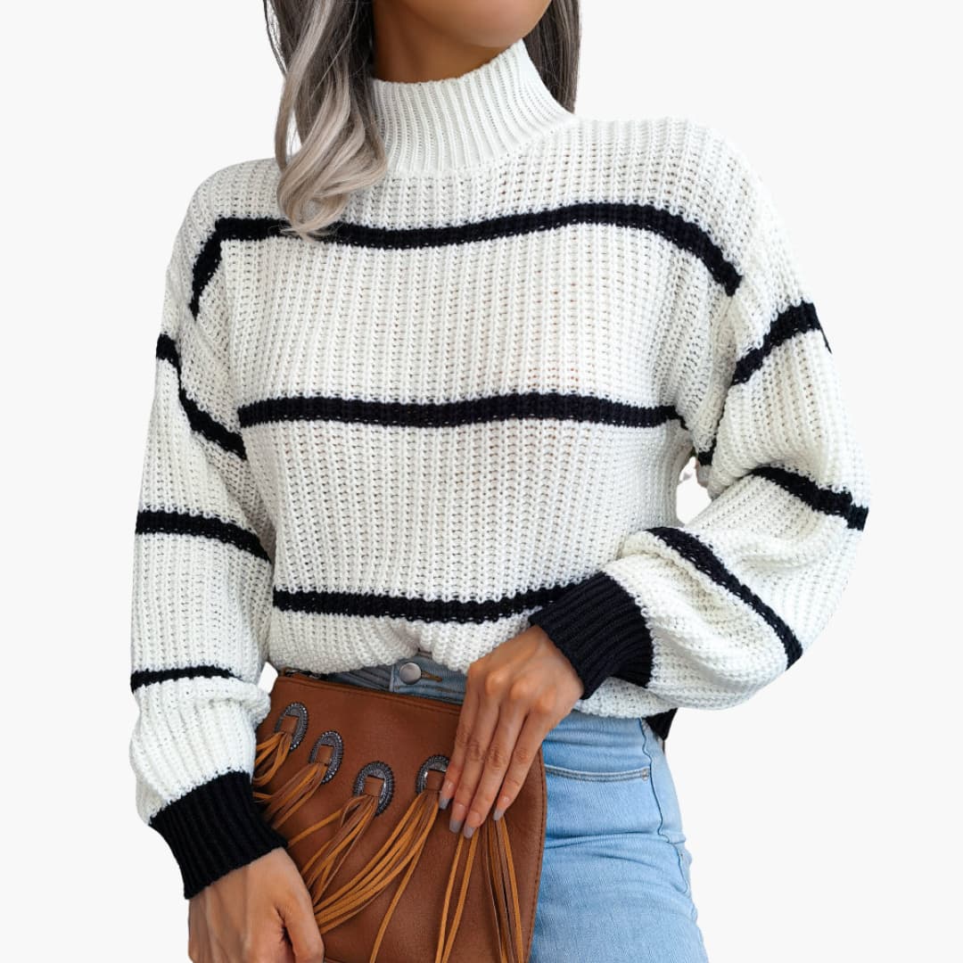 Fashionable Striped Crew Neck Women's Sweater