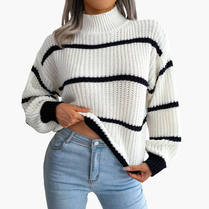 Fashionable Striped Crew Neck Women's Sweater