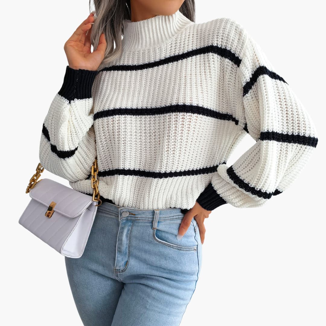 Fashionable Striped Crew Neck Women's Sweater - Olytrend