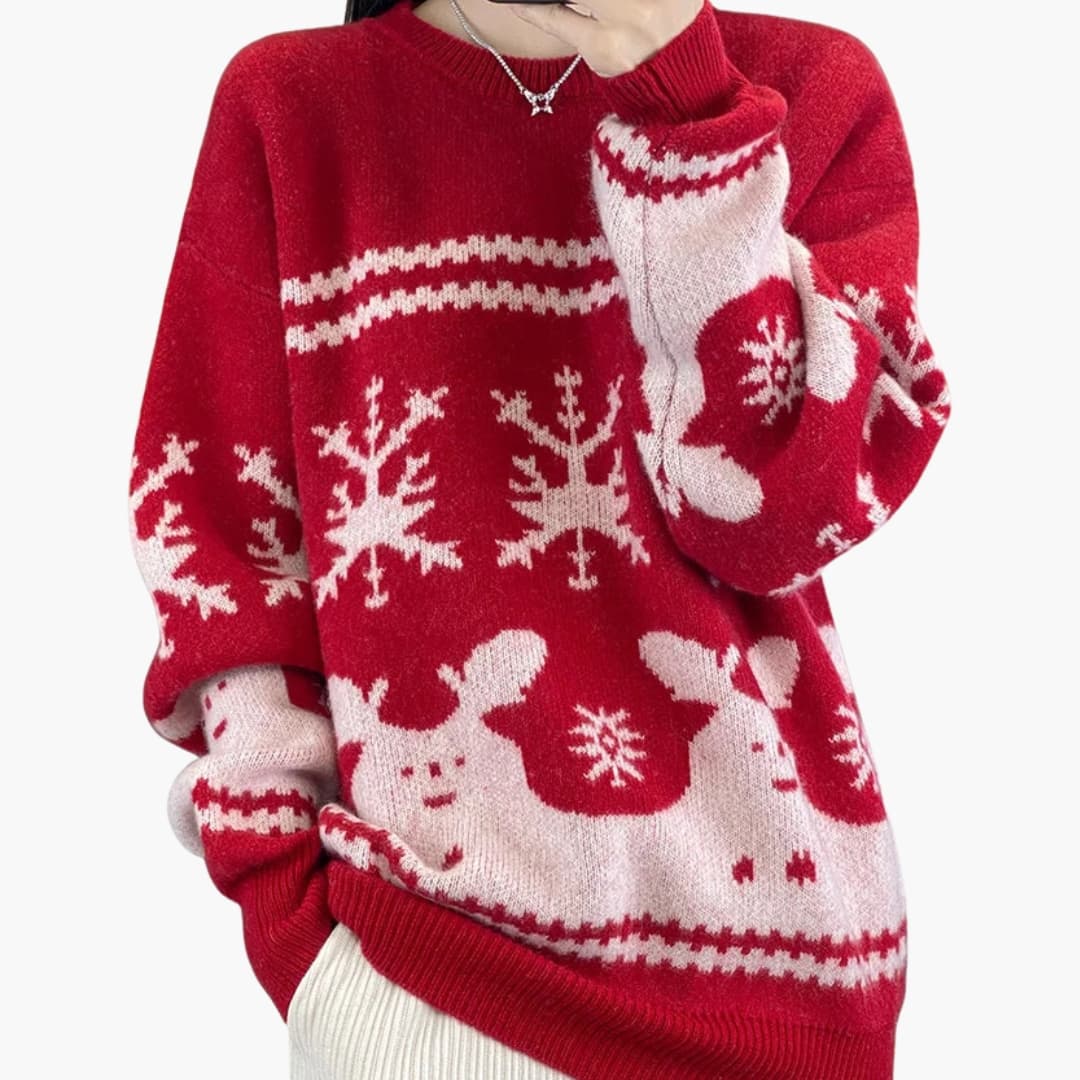 Women's Cozy Crew Neck Holiday Sweater - Olytrend