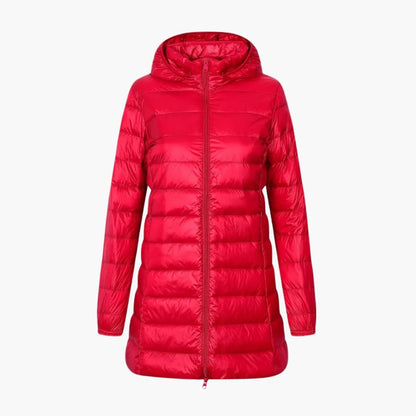 Warm Women's Parka Coat with Hood and Long Sleeve - Olytrend
