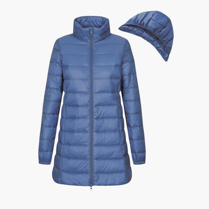 Warm Women's Parka Coat with Hood and Long Sleeve