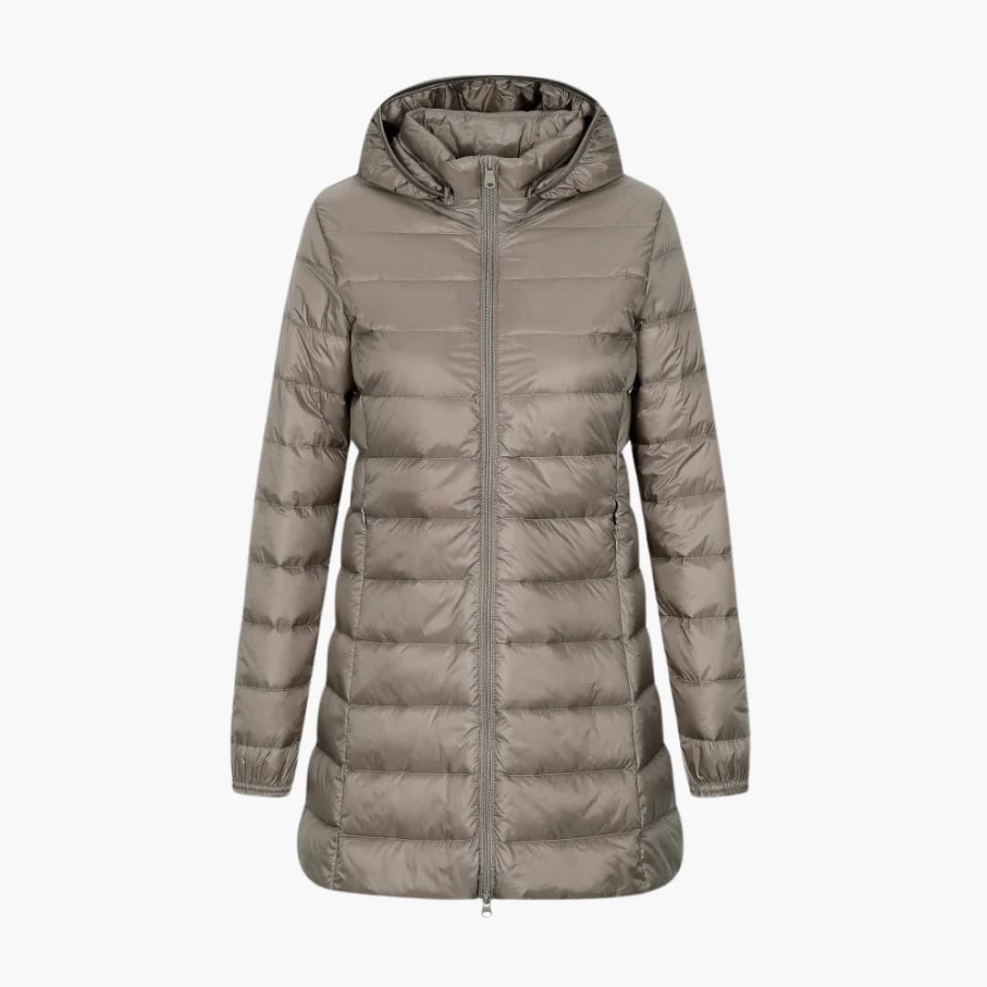 Warm Women's Parka Coat with Hood and Long Sleeve