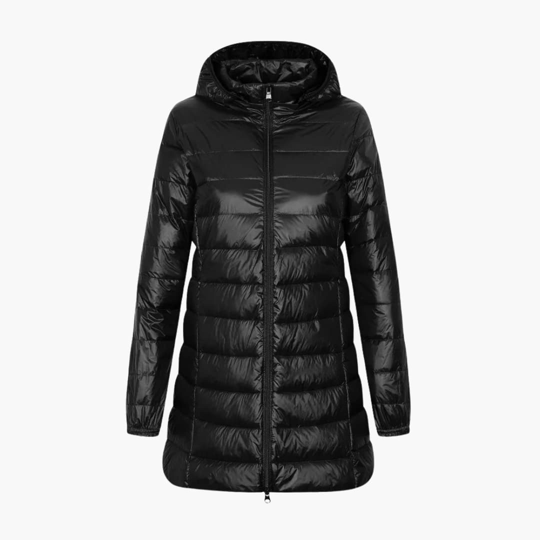 Warm Women's Parka Coat with Hood and Long Sleeve