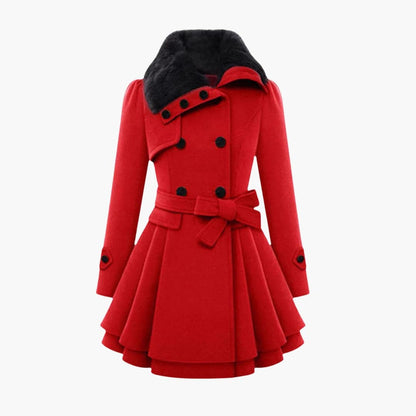 Ladies Warm Parka with Button Front and Waist Belt