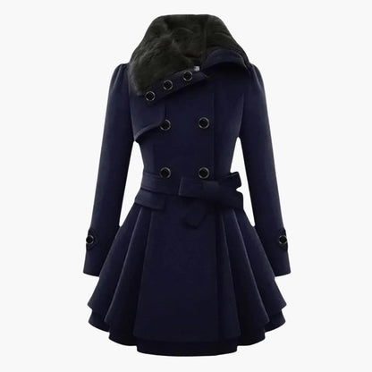 Ladies Warm Parka with Button Front and Waist Belt