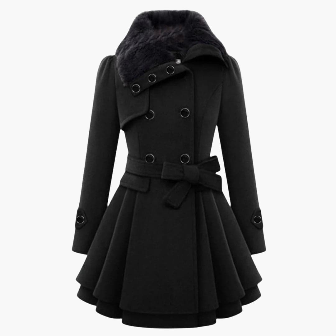 Ladies Warm Parka with Button Front and Waist Belt