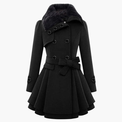 Ladies Warm Parka with Button Front and Waist Belt