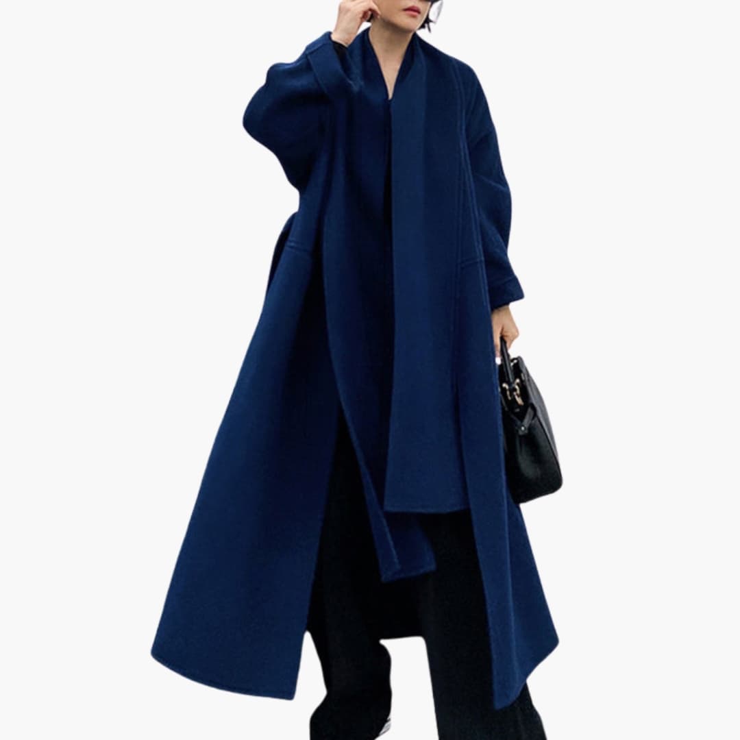 Ladies' Fitted Long Coat with Button Front Closure - Olytrend